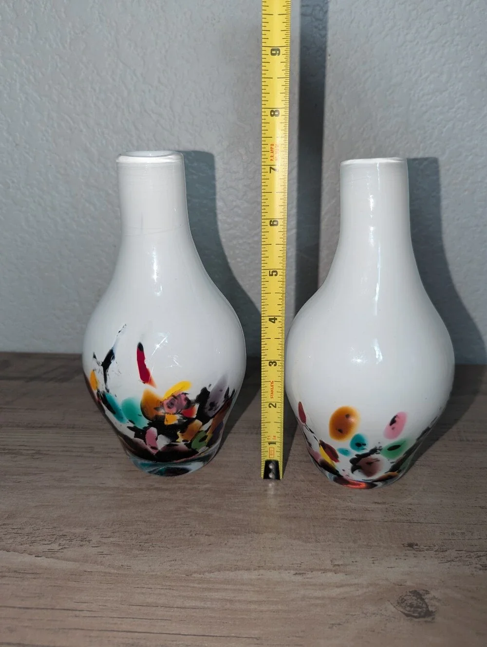 Vintage Hand Blown Confetti Art Glass Vases - Pair